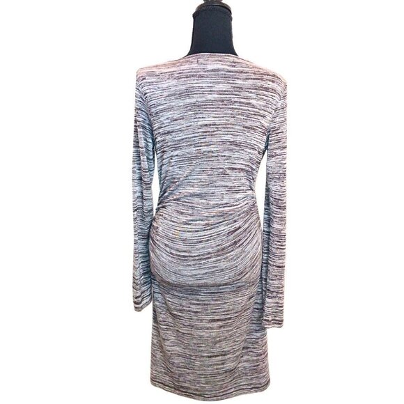 MAX STUDIO GRAY AND BLACK LONG SLEEVE WRAP DRESS WITH SCOOP NECK - SIZE M - Picture 2 of 5